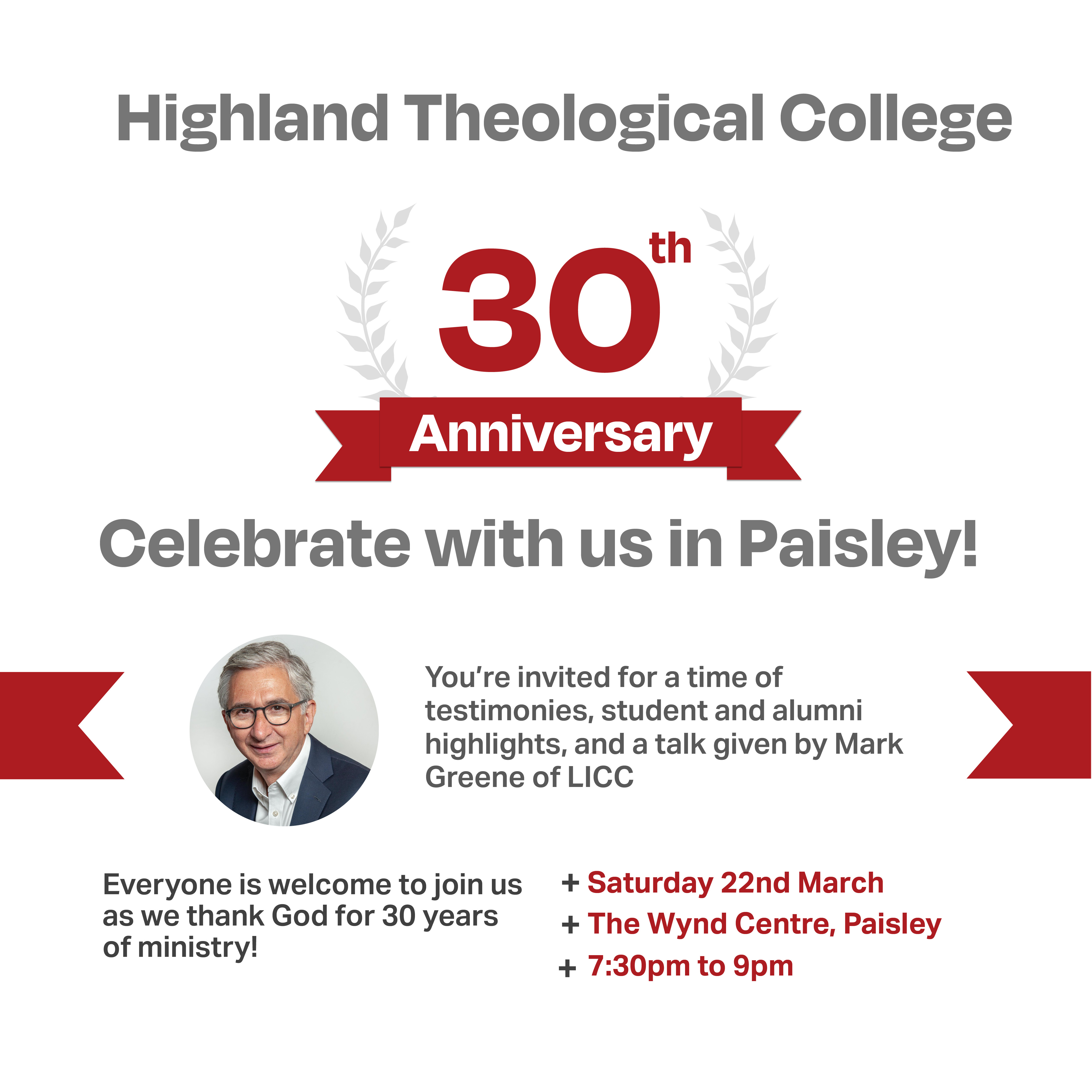 Celebrate our 30th Anniversary in Paisley 